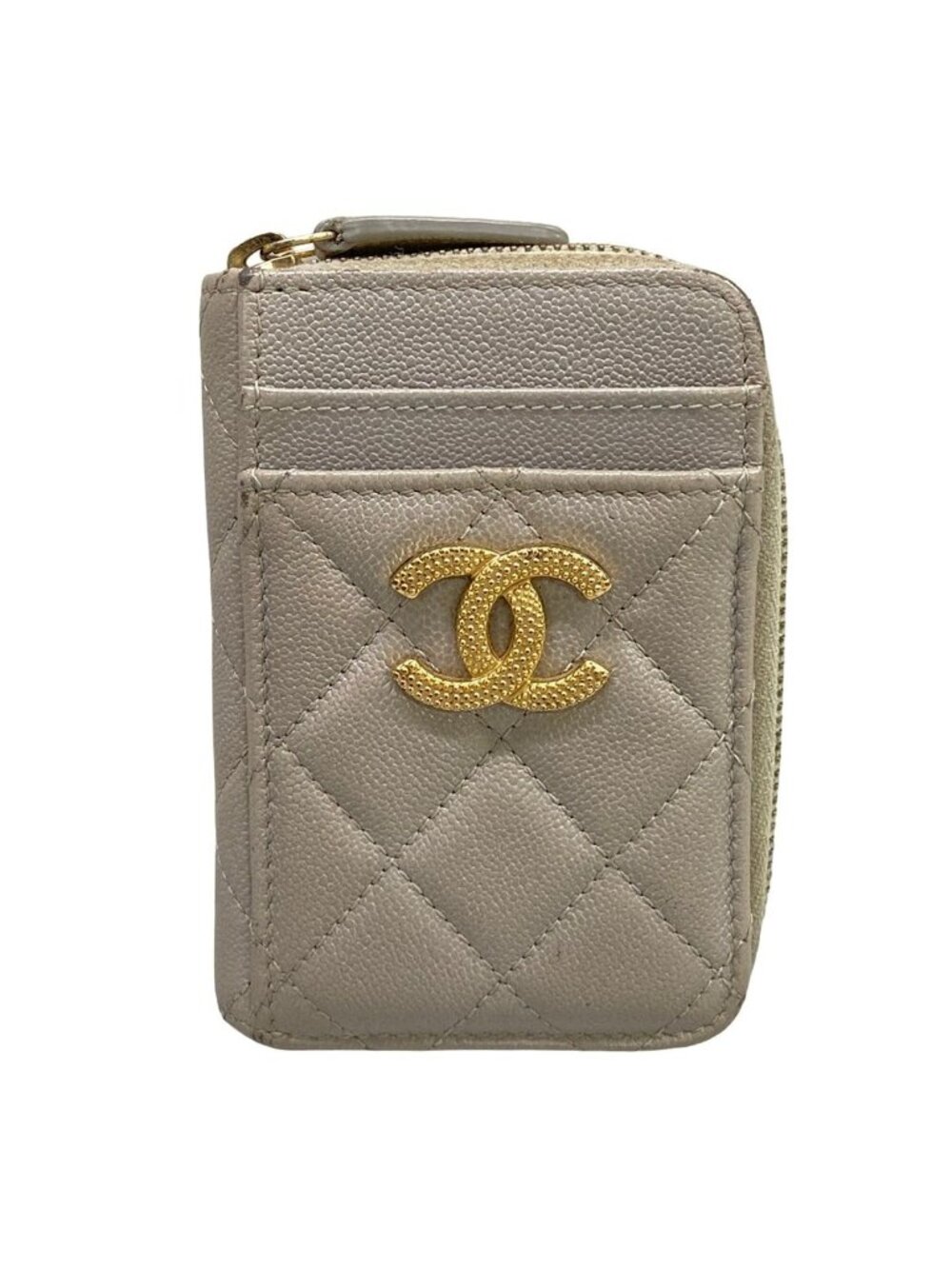 Chanel Coin Purse Quilted Gray Gold Fragment Case Zip Around